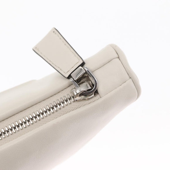 PRADA Clutch Bag Leather Silver White Auth 159445V