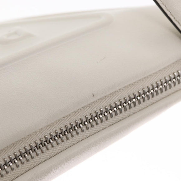 PRADA Clutch Bag Leather Silver White Auth 159445V