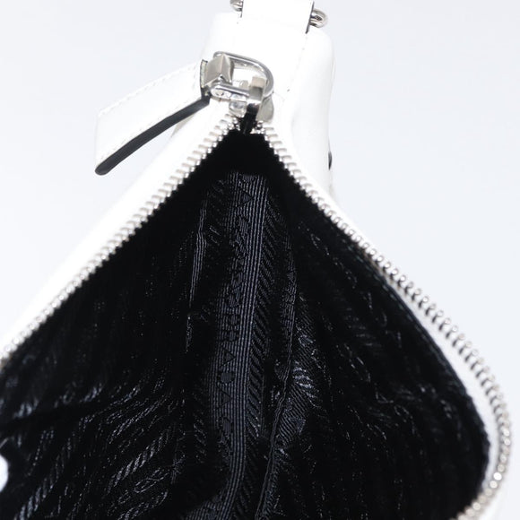 PRADA Clutch Bag Leather Silver White Auth 159445V
