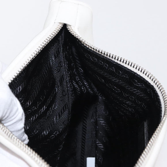 PRADA Clutch Bag Leather Silver White Auth 159445V