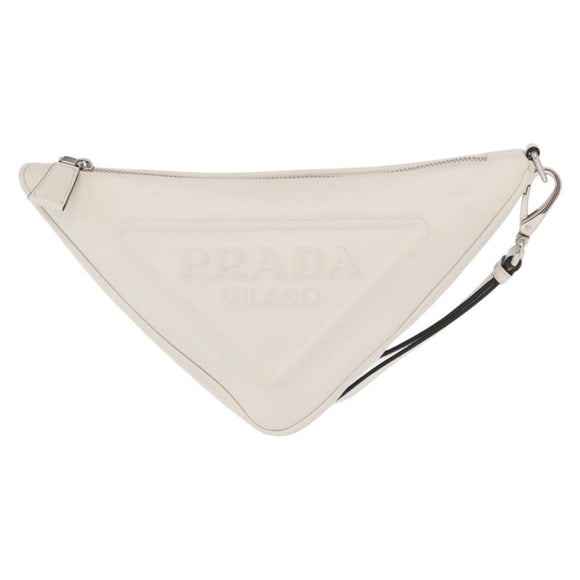 PRADA Clutch Tasche Leder Silber Weiß Auth 159445V
