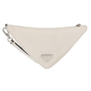 PRADA Clutch Bag Leather Silver White Auth 159445V-2