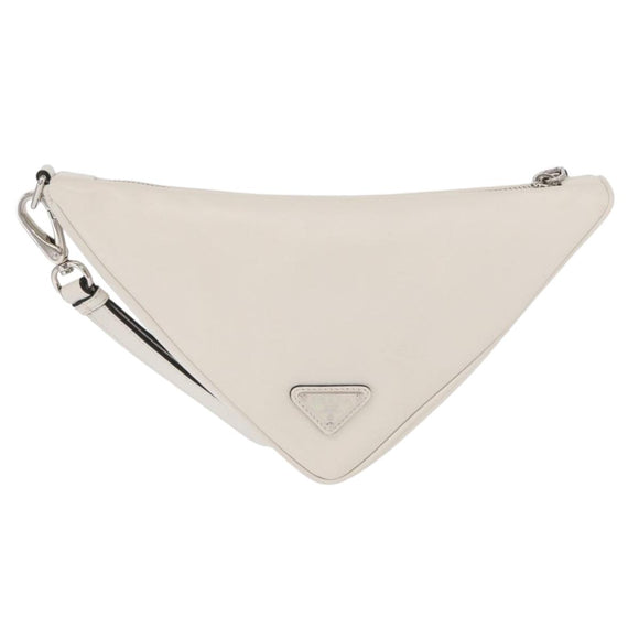 PRADA Clutch Tasche Leder Silber Weiß Auth 159445V