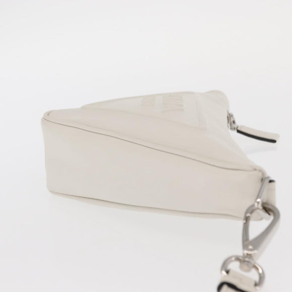 PRADA Clutch Tasche Leder Silber Weiß Auth 159445V