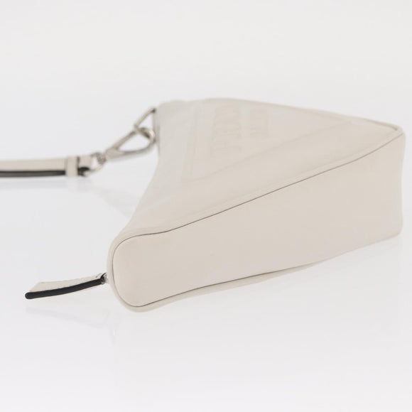 PRADA Clutch Tasche Leder Silber Weiß Auth 159445V