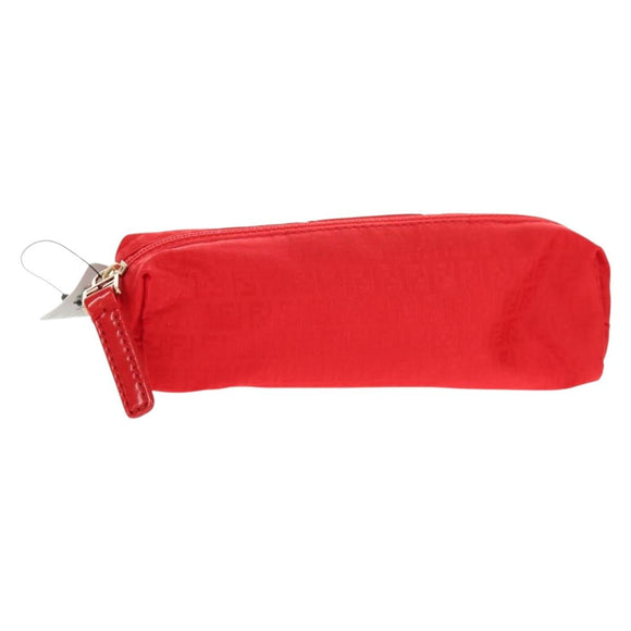 FENDI Zucchino Canvas Accessory Pouch Chain Red Gold Auth 159448V