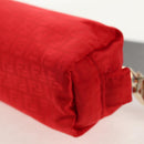 FENDI Zucchino Canvas Accessory Pouch Chain Red Gold Auth 159448V-11