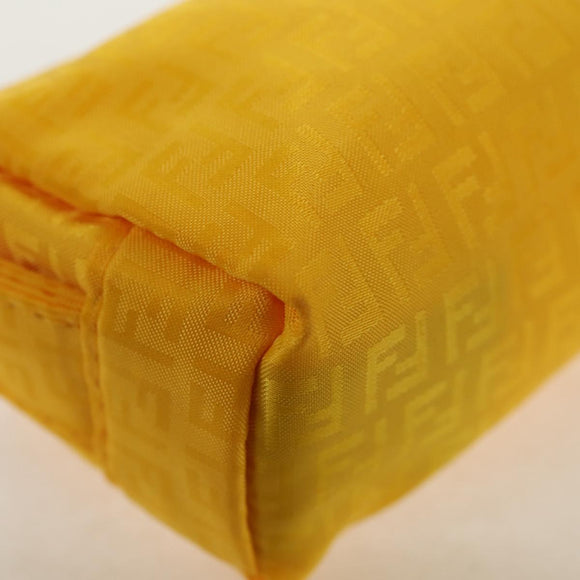 FENDI Zucchino Canvas Accessory Pouch Chain Yellow Gold Auth 159449V