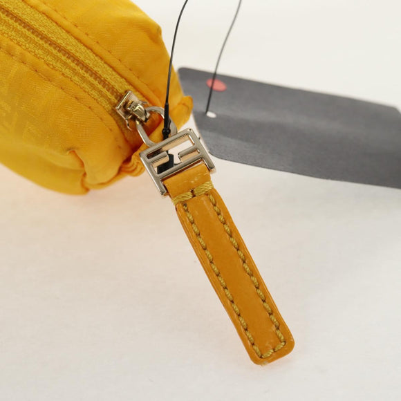 FENDI Zucchino Canvas Accessory Pouch Chain Yellow Gold Auth 159449V