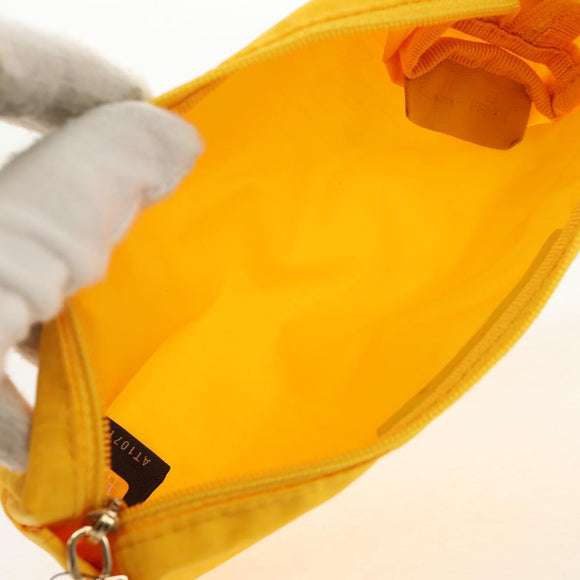 FENDI Zucchino Canvas Accessory Pouch Chain Yellow Gold Auth 159449V