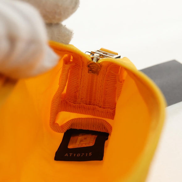 FENDI Zucchino Canvas Accessory Pouch Chain Yellow Gold Auth 159449V