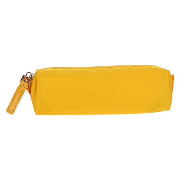 FENDI Zucchino Canvas Accessory Pouch Chain Yellow Gold Auth 159449V