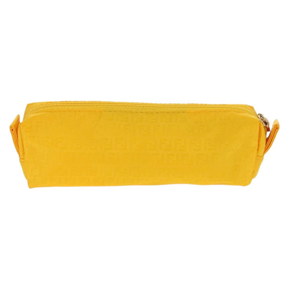 FENDI Zucchino Canvas Accessory Pouch Chain Yellow Gold Auth 159449V