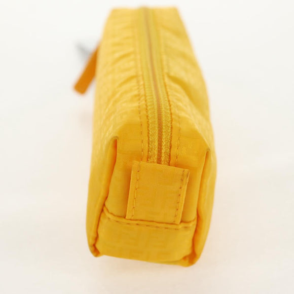 FENDI Zucchino Canvas Accessory Pouch Chain Yellow Gold Auth 159449V