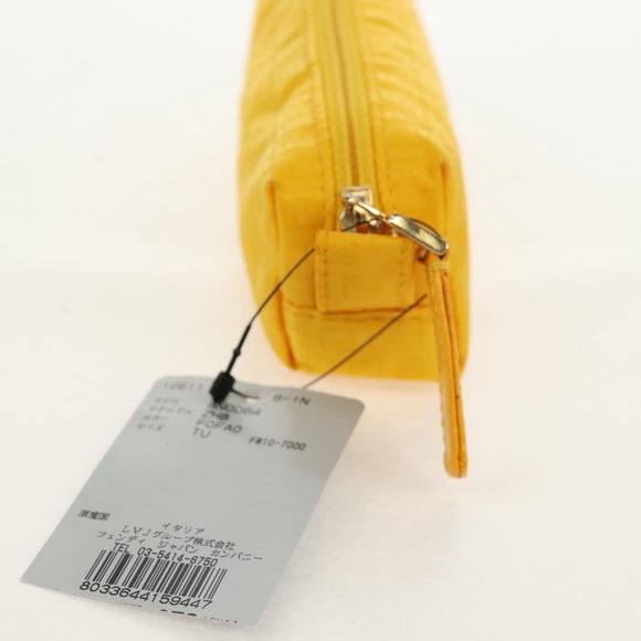 FENDI Zucchino Canvas Accessory Pouch Chain Yellow Gold Auth 159449V