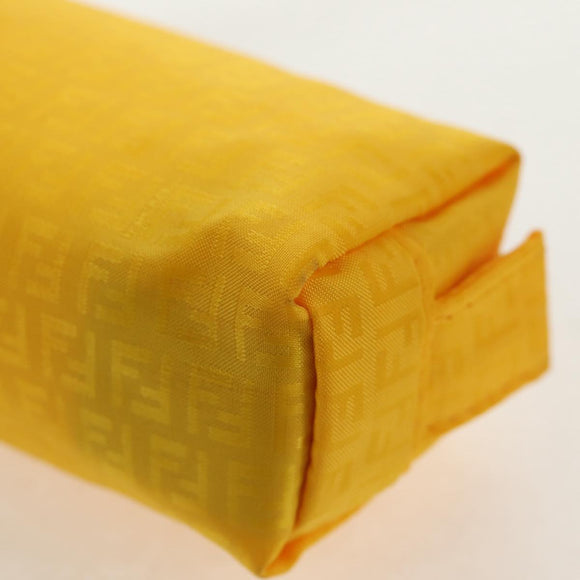 FENDI Zucchino Canvas Accessory Pouch Chain Yellow Gold Auth 159449V