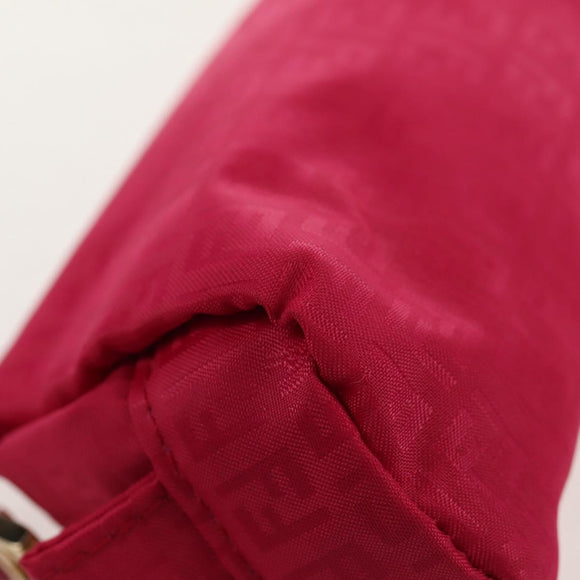 FENDI Zucchino Canvas Accessory Pouch Chain Pink Gold Auth 159450V