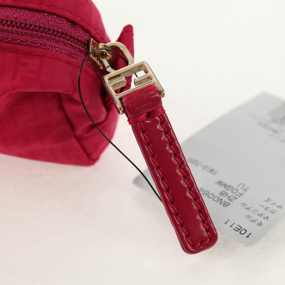 FENDI Zucchino Canvas Accessory Pouch Chain Pink Gold Auth 159450V