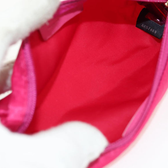 FENDI Zucchino Canvas Accessory Pouch Chain Pink Gold Auth 159450V