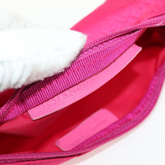 FENDI Zucchino Canvas Accessory Pouch Chain Pink Gold Auth 159450V