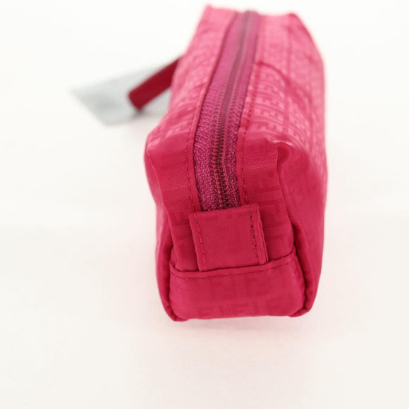 FENDI Zucchino Canvas Accessory Pouch Chain Pink Gold Auth 159450V