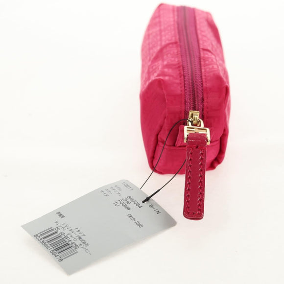 FENDI Zucchino Canvas Accessory Pouch Chain Pink Gold Auth 159450V