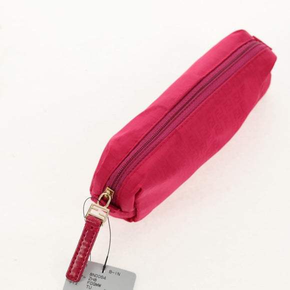 FENDI Zucchino Canvas Accessory Pouch Chain Pink Gold Auth 159450V
