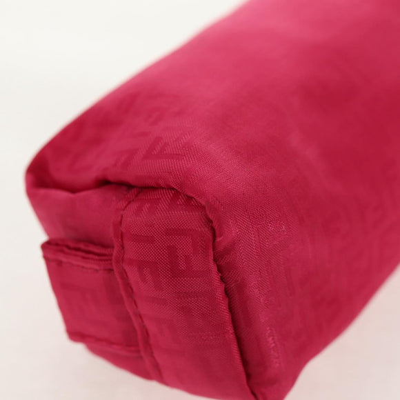 FENDI Zucchino Canvas Accessory Pouch Chain Pink Gold Auth 159450V