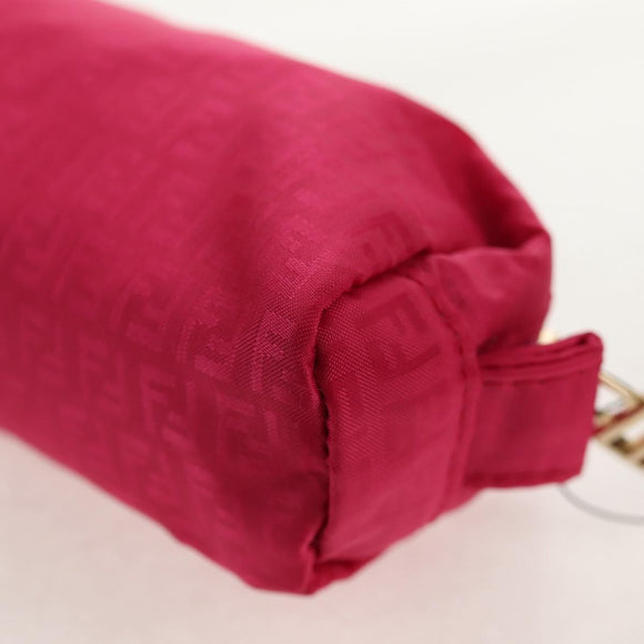 FENDI Zucchino Canvas Accessory Pouch Chain Pink Gold Auth 159450V