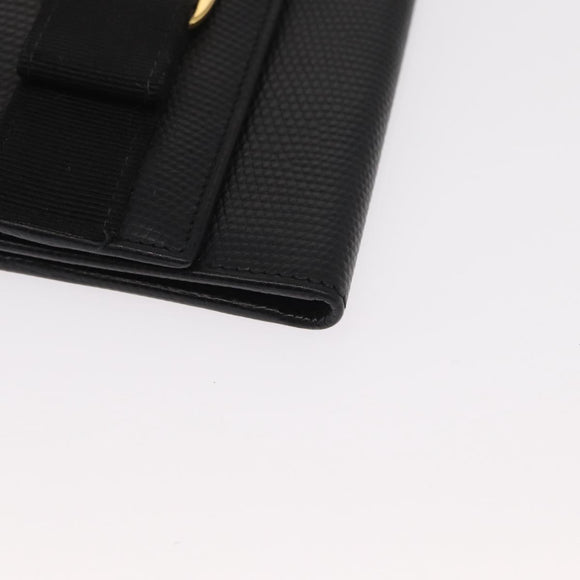 Salvatore Ferragamo Shoulder Wallet Vala Leather Black Gold Auth 159452