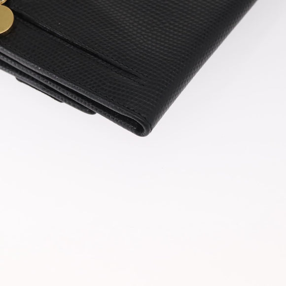Salvatore Ferragamo Shoulder Wallet Vala Leather Black Gold Auth 159452