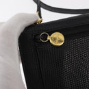 Salvatore Ferragamo Shoulder Wallet Vala Leather Black Gold Auth 159452-17