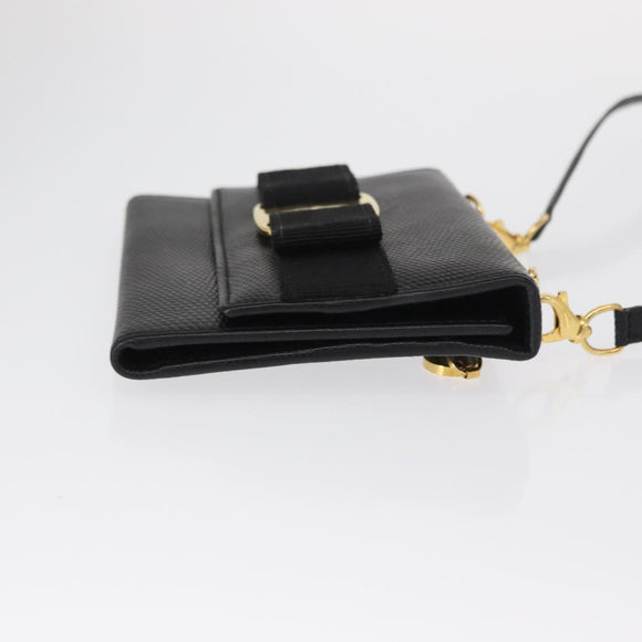Salvatore Ferragamo Shoulder Wallet Vala Leather Black Gold Auth 159452