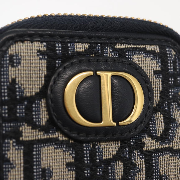 Christian Dior Trotter Canvas Phone Shoulder Shoulder Bag Navy Gold Auth 159453M