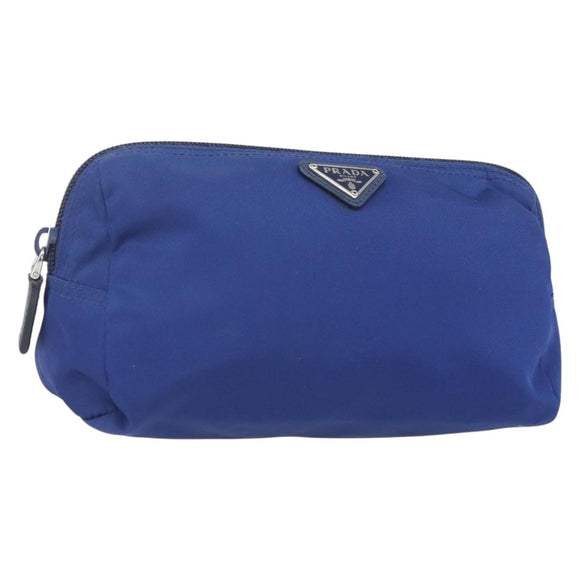 PRADA Pouch Nylon Blue Gold Auth 159459