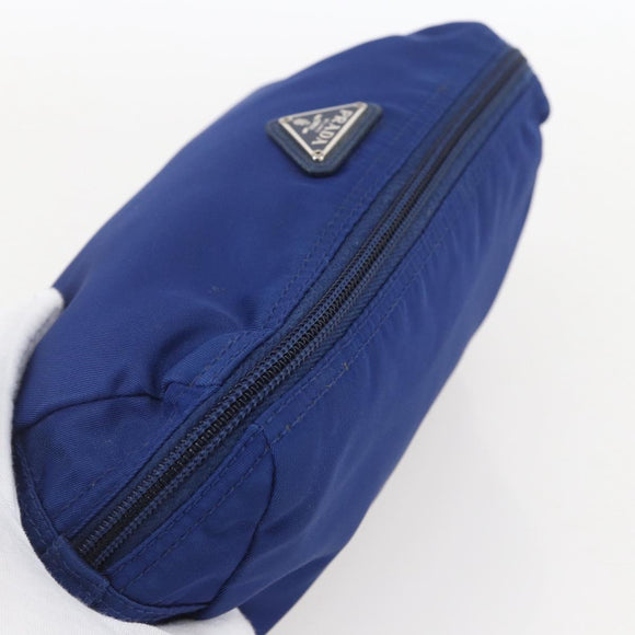 PRADA Pouch Nylon Blue Gold Auth 159459
