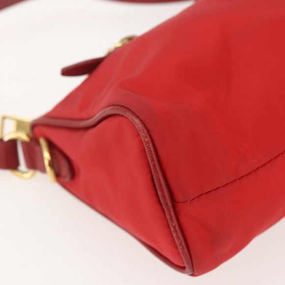 PRADA Accessory Pouch Nylon Red Gold Auth 159460