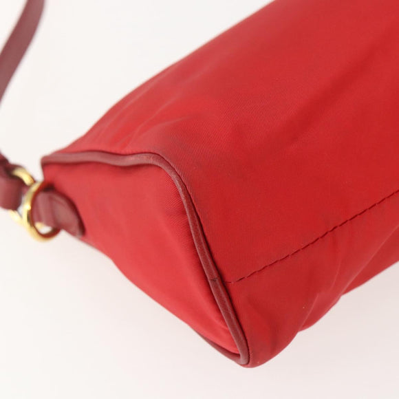 PRADA Accessory Pouch Nylon Red Gold Auth 159460