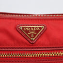 PRADA Accessory Pouch Nylon Red Gold Auth 159460-17