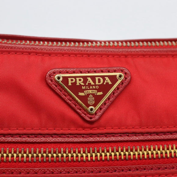 PRADA Accessory Pouch Nylon Red Gold Auth 159460
