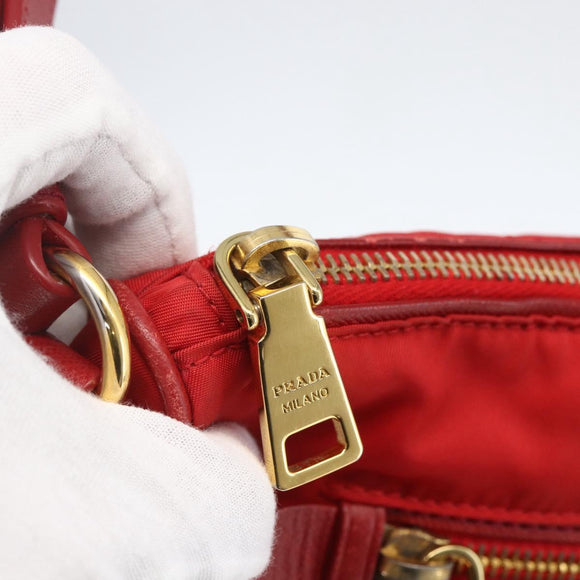 PRADA Accessory Pouch Nylon Red Gold Auth 159460