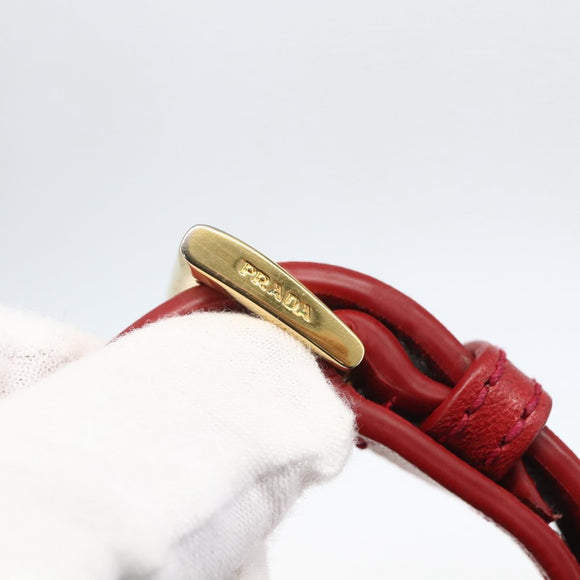 PRADA Accessory Pouch Nylon Red Gold Auth 159460