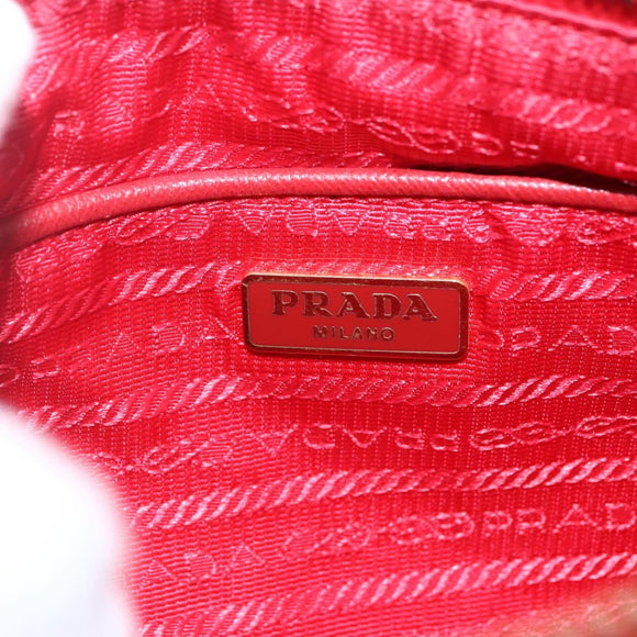 PRADA Accessory Pouch Nylon Red Gold Auth 159460