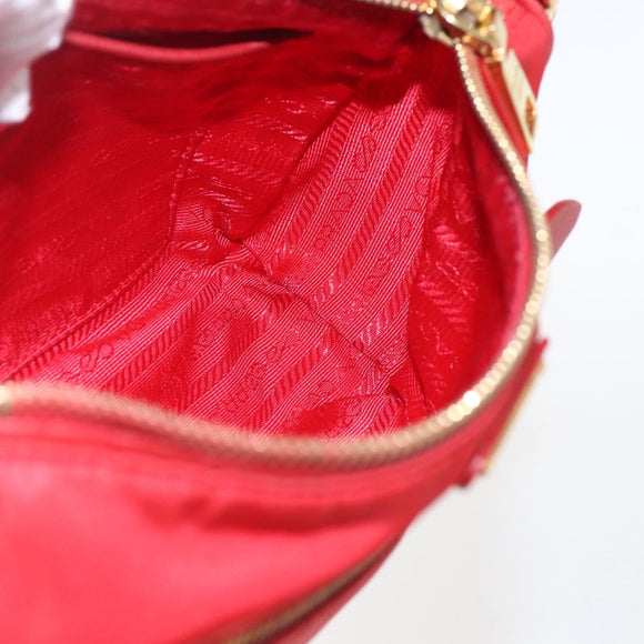 PRADA Accessory Pouch Nylon Red Gold Auth 159460