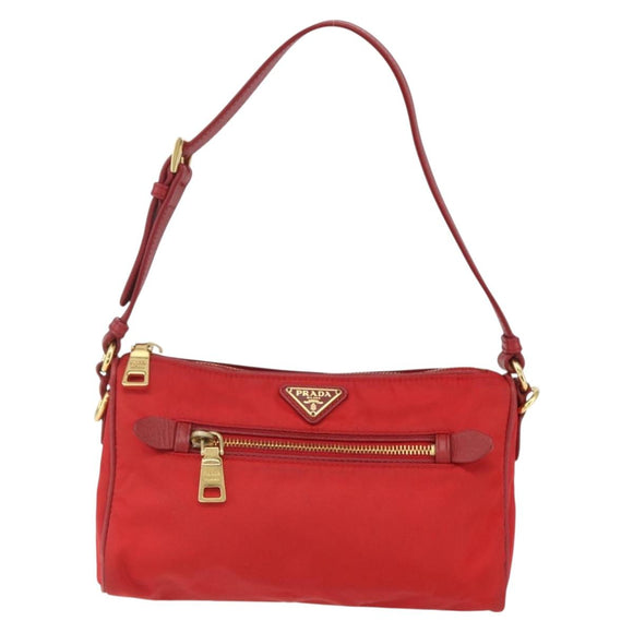 PRADA Accessory Pouch Nylon Red Gold Auth 159460
