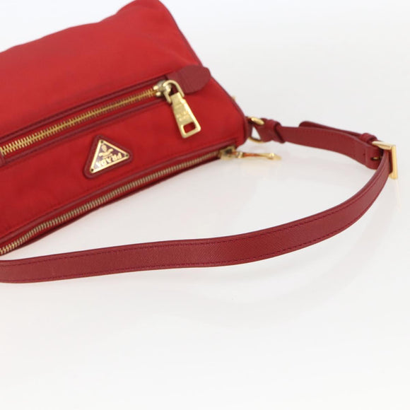 PRADA Accessory Pouch Nylon Red Gold Auth 159460