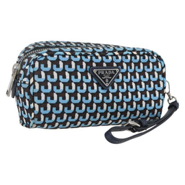 PRADA Pouch Nylon Blue Silver Auth 159464