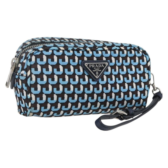 PRADA Pouch Nylon Blue Silver Auth 159464