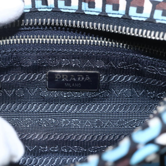 PRADA Pouch Nylon Blue Silver Auth 159464