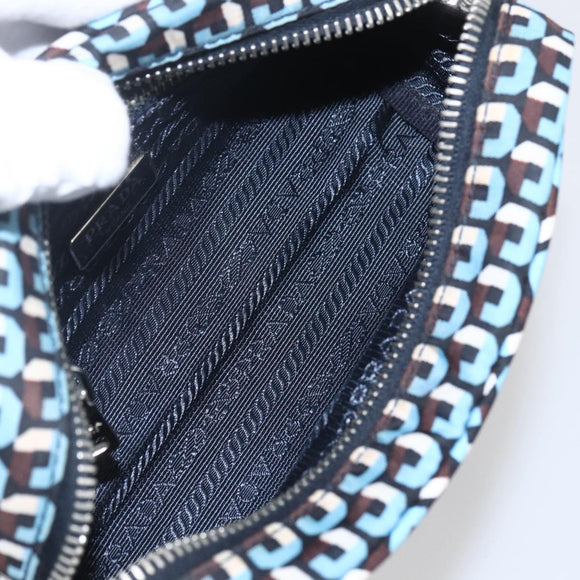 PRADA Pouch Nylon Blue Silver Auth 159464